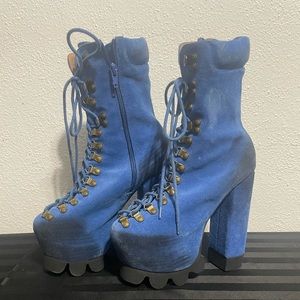 Jeffrey Campbell Distressed Blue Suede Platform Boots Size 7.